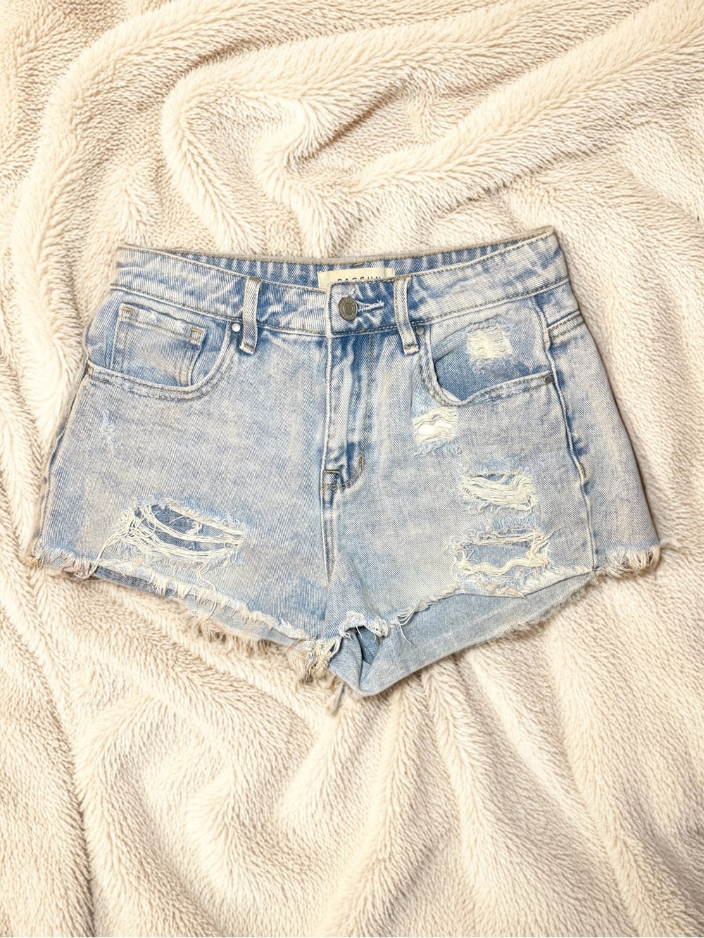 PacSun Light Blue Distressed High-Rise Denim Shorts